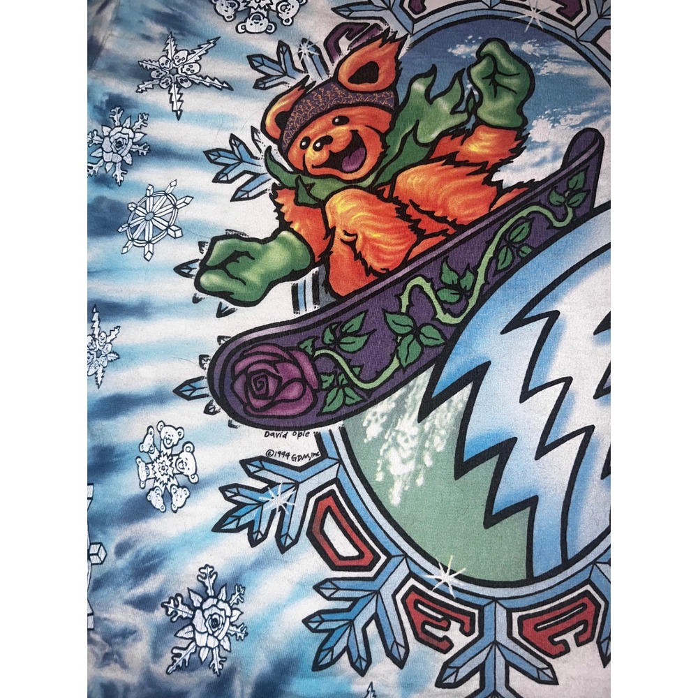 Vintage 1994 Grateful Dead Snowboard Ski Bears Shirt Liquid Blue Tie Dye L 90s - Picture 3 of 8